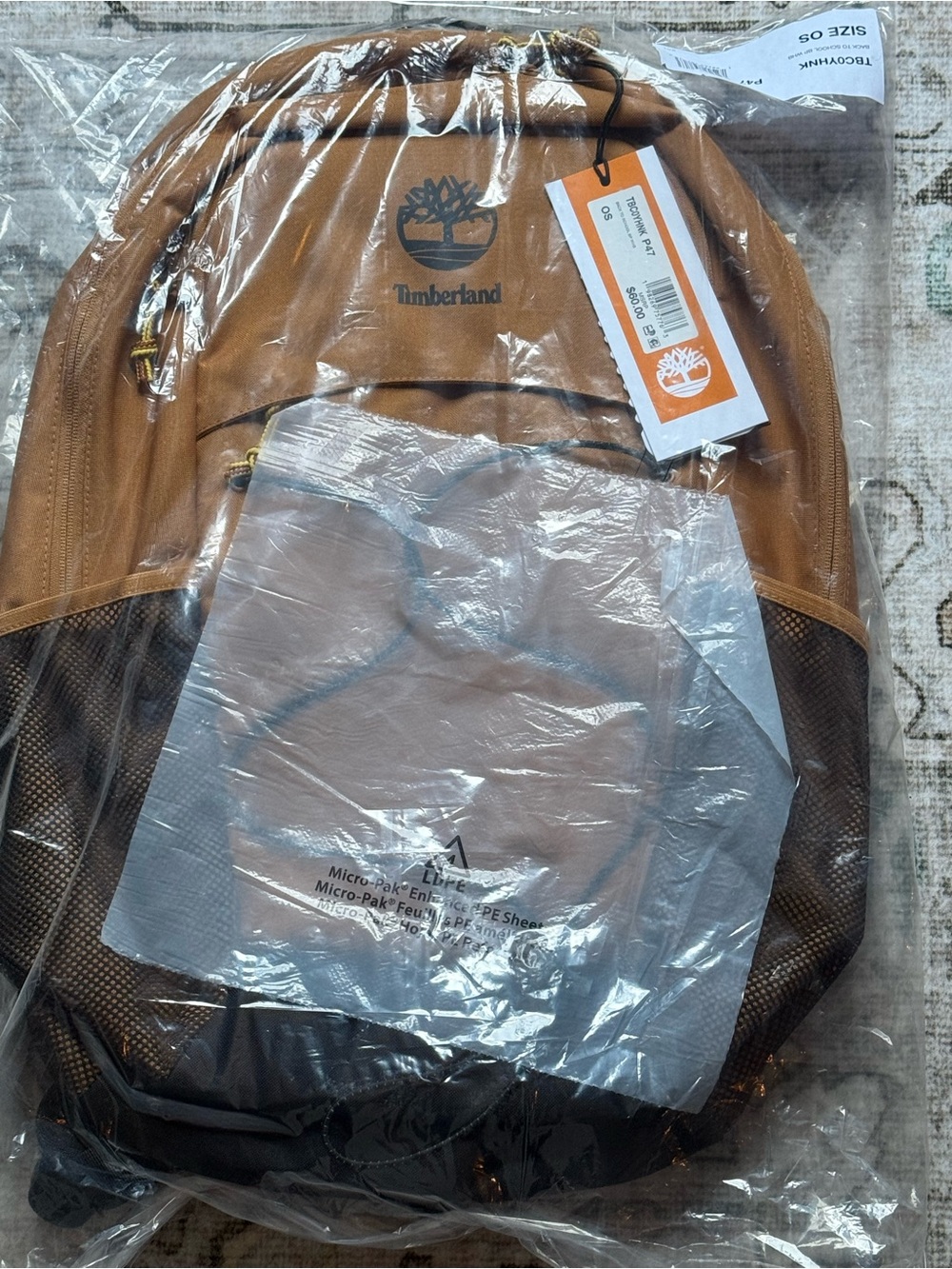 Timberland Men's Tan and Black Backpack with Mesh Side Pockets